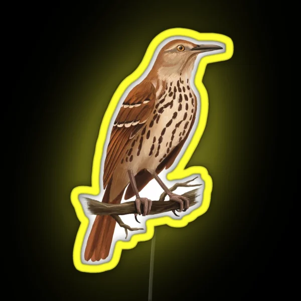 Brown Thrasher Standing On A Branch RGB Neon Sign