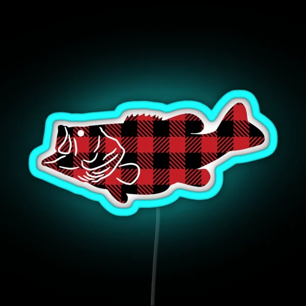 Buffalo Plaid Largemouth Bass Fish RGB Neon Sign