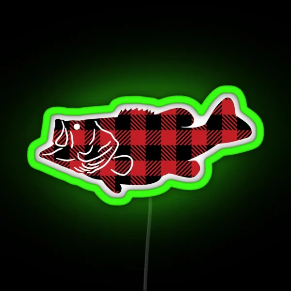 Buffalo Plaid Largemouth Bass Fish RGB Neon Sign