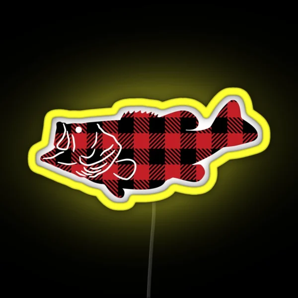 Buffalo Plaid Largemouth Bass Fish RGB Neon Sign