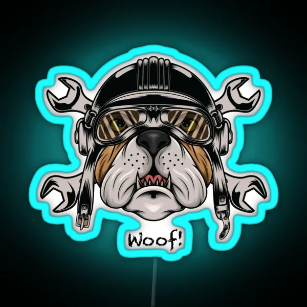 Bulldog Biker Design RGB Neon Sign