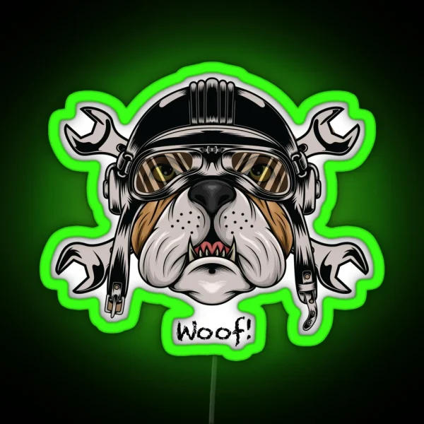 Bulldog Biker Design RGB Neon Sign