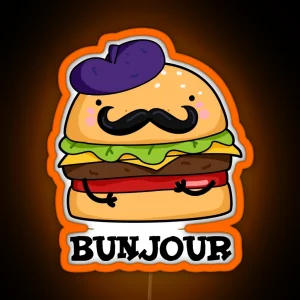 Bunjour French Burger Funny Bun Puns RGB Neon Sign