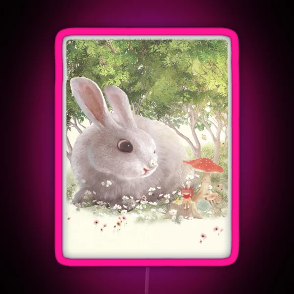 Bunny With Flowers RGB Neon Sign