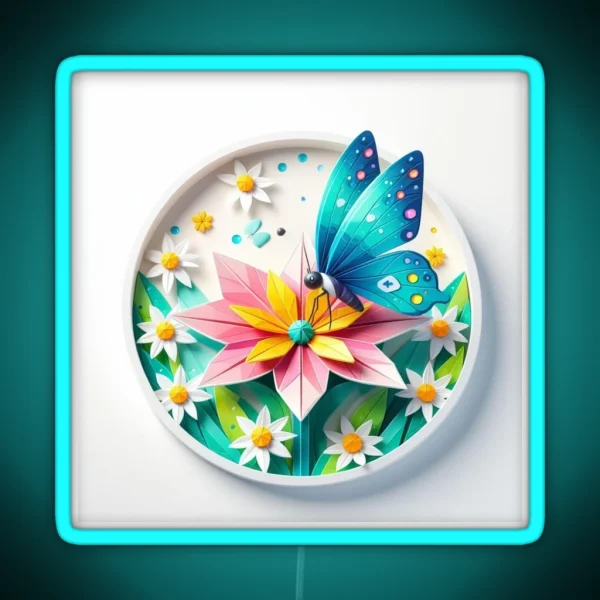 Butterfly Netting On A Flower RGB Neon Sign