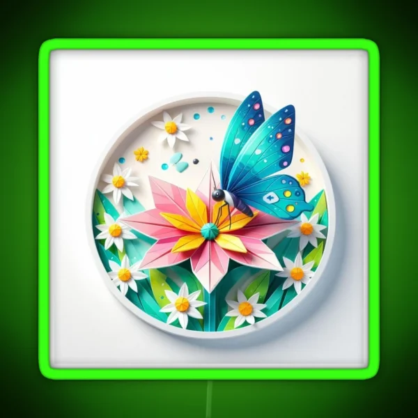 Butterfly Netting On A Flower RGB Neon Sign
