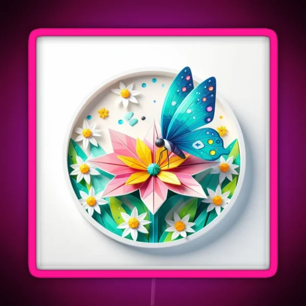 Butterfly Netting On A Flower RGB Neon Sign