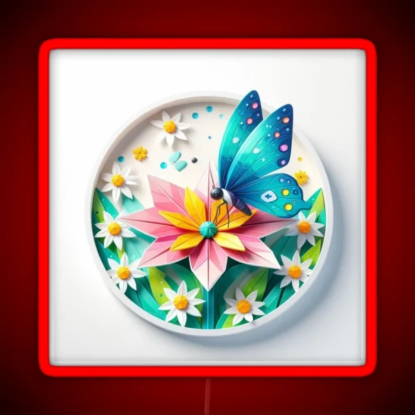 Butterfly Netting On A Flower RGB Neon Sign