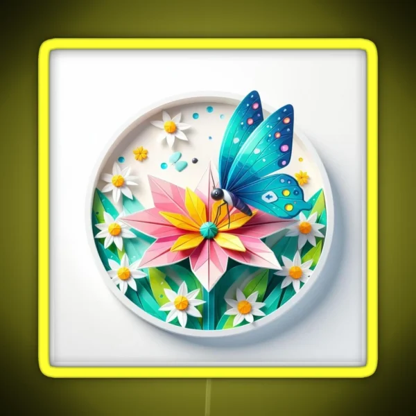 Butterfly Netting On A Flower RGB Neon Sign