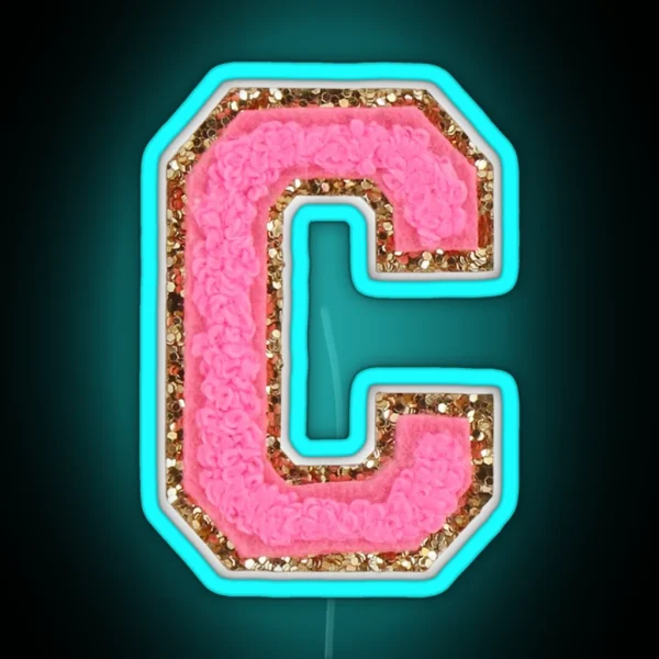 C Bubblegum Glitter Varsity Letter Patches RGB Neon Sign