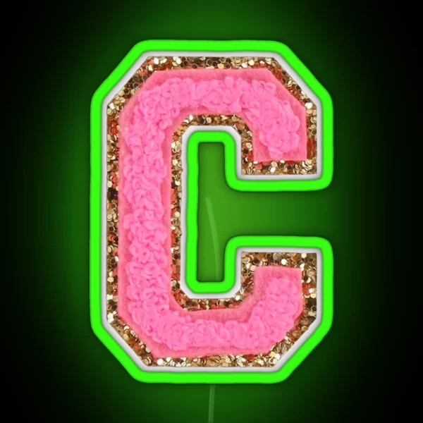 C Bubblegum Glitter Varsity Letter Patches RGB Neon Sign