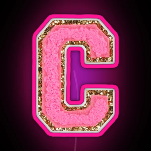 C Bubblegum Glitter Varsity Letter Patches RGB Neon Sign