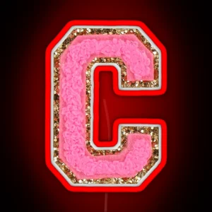 C Bubblegum Glitter Varsity Letter Patches RGB Neon Sign