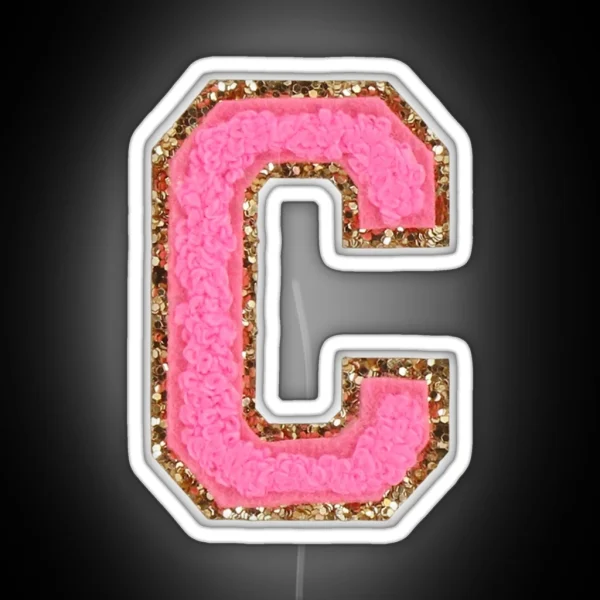 C Bubblegum Glitter Varsity Letter Patches RGB Neon Sign