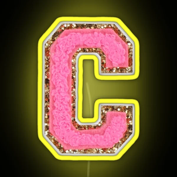 C Bubblegum Glitter Varsity Letter Patches RGB Neon Sign