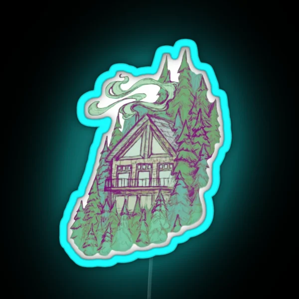Cabin In The Forest Nature Illustration RGB Neon Sign