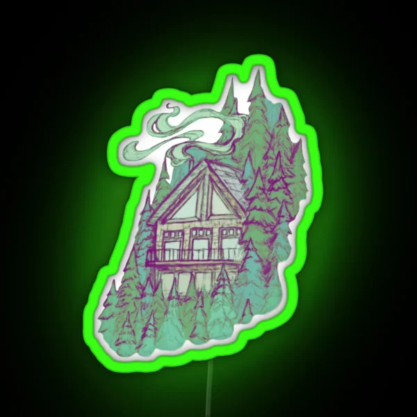 Cabin In The Forest Nature Illustration RGB Neon Sign