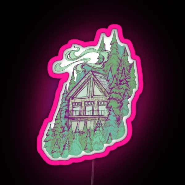 Cabin In The Forest Nature Illustration RGB Neon Sign