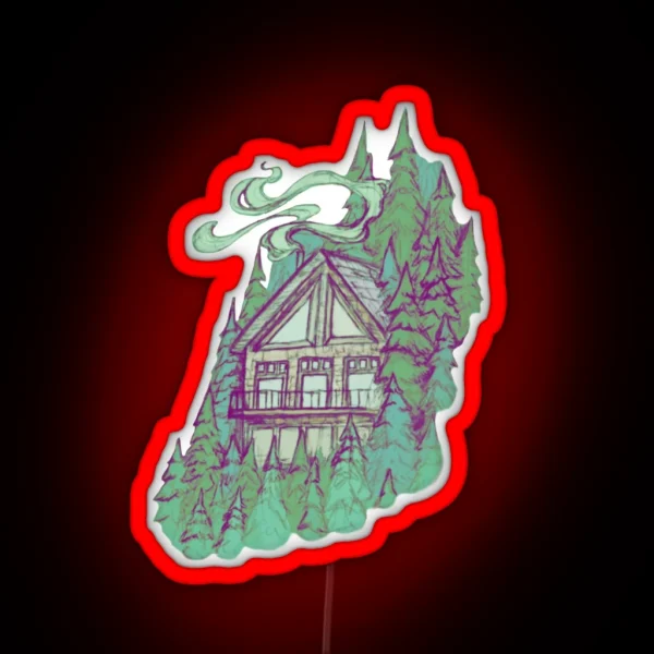 Cabin In The Forest Nature Illustration RGB Neon Sign