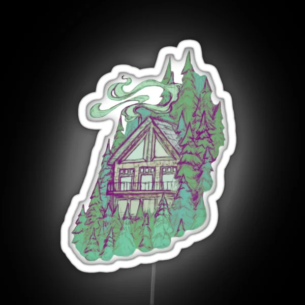 Cabin In The Forest Nature Illustration RGB Neon Sign