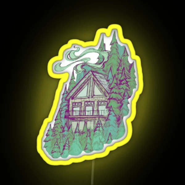 Cabin In The Forest Nature Illustration RGB Neon Sign