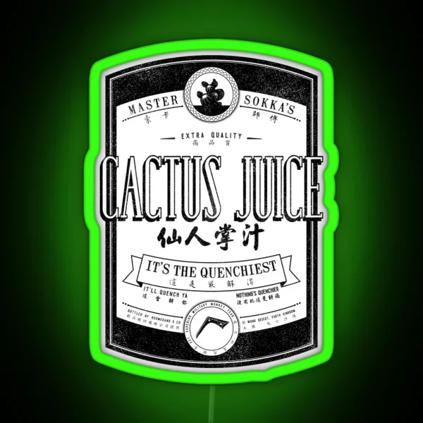 Cactus Juice Label Distressed Black RGB Neon Sign