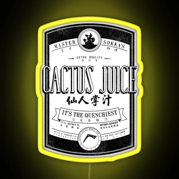 Cactus Juice Label Distressed Black RGB Neon Sign