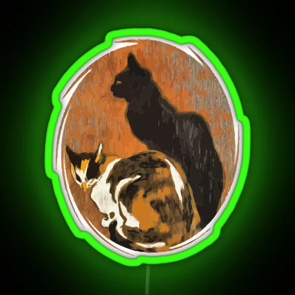 Calico Cat And Black Cat Grungy Art RGB Neon Sign