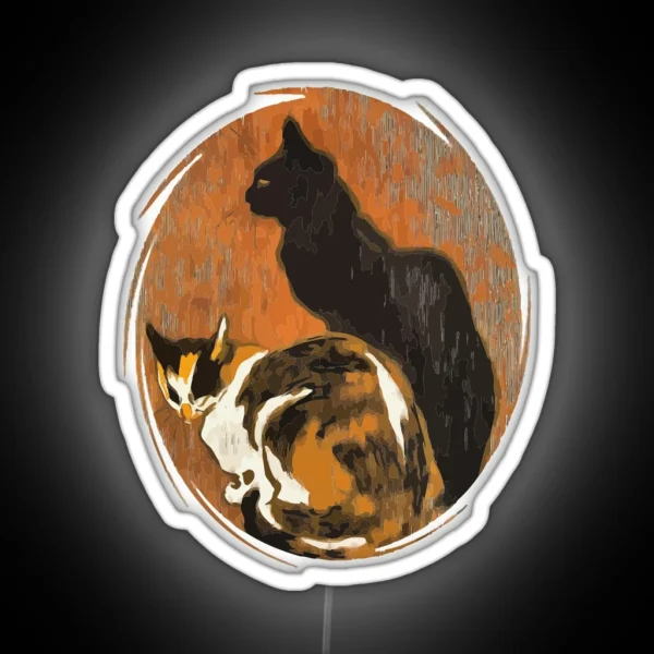 Calico Cat And Black Cat Grungy Art RGB Neon Sign