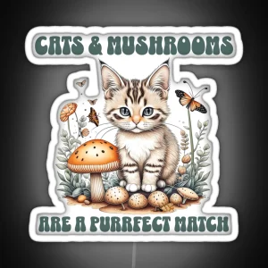 Calico Cats And Mushrooms A Purrfect Match RGB Neon Sign