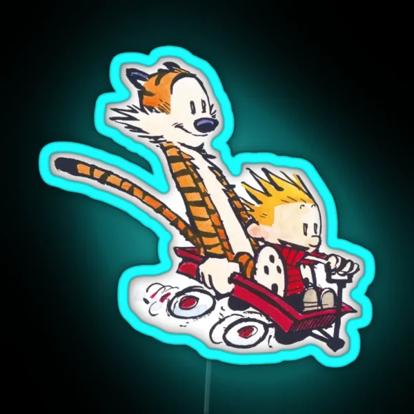 Calvin And Hobbes Wagon RGB Neon Sign