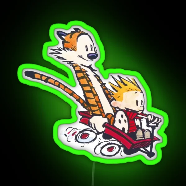 Calvin And Hobbes Wagon RGB Neon Sign