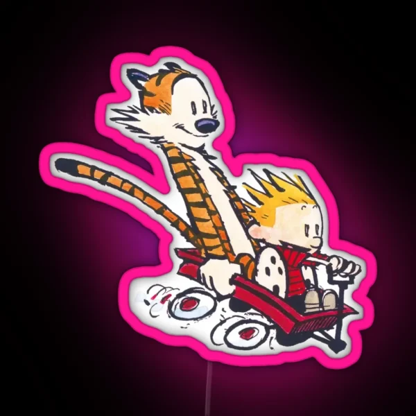 Calvin And Hobbes Wagon RGB Neon Sign
