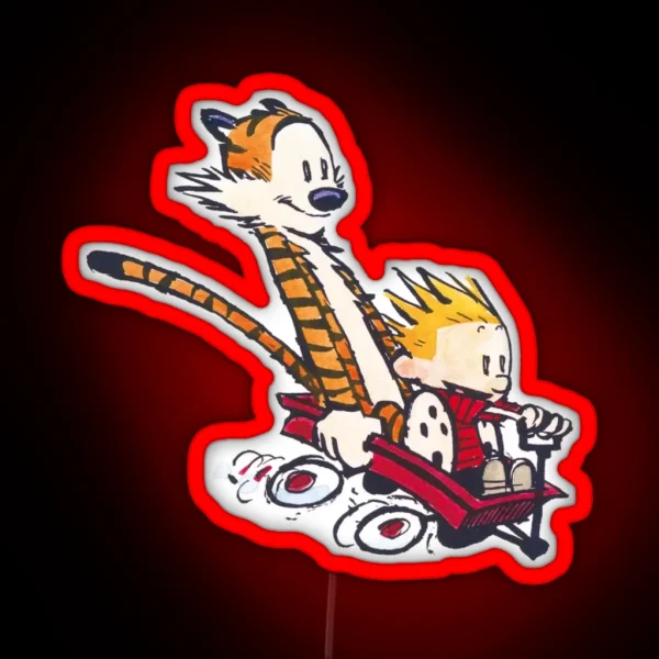 Calvin And Hobbes Wagon RGB Neon Sign