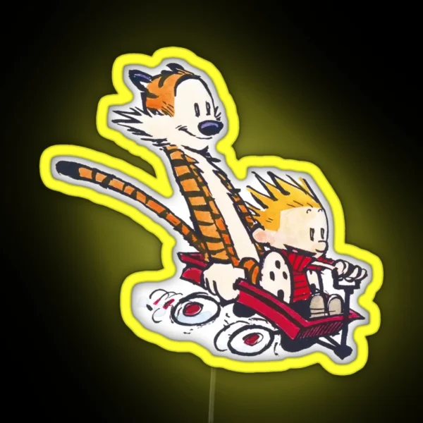Calvin And Hobbes Wagon RGB Neon Sign