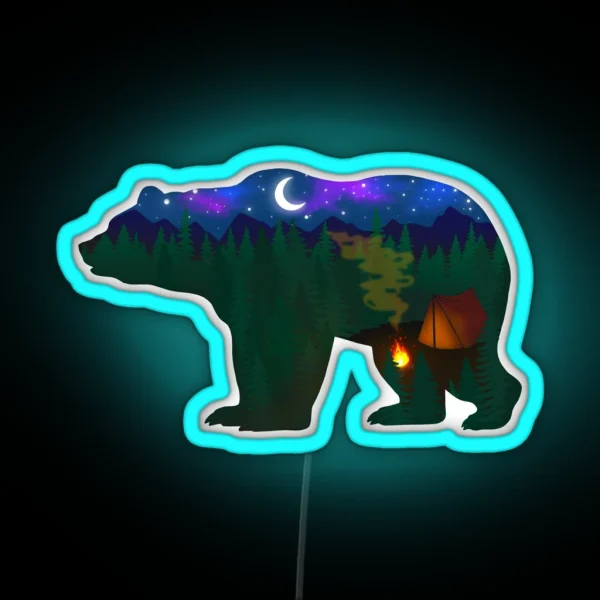 Camping Bear RGB Neon Sign