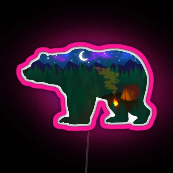 Camping Bear RGB Neon Sign