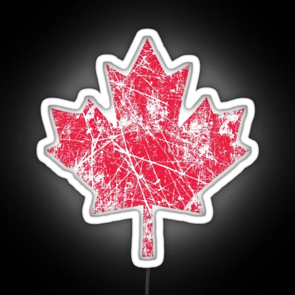 Canadian Maple Leaf Grunge Distressed Style In Red RGB Neon Sign