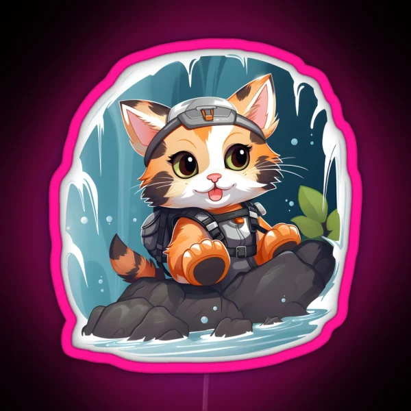 Canyoning Kitty Waterfall Explorer RGB Neon Sign
