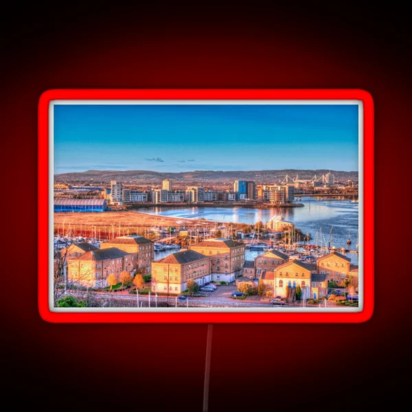 Cardiff Bay From Penarth Painterly Style RGB Neon Sign