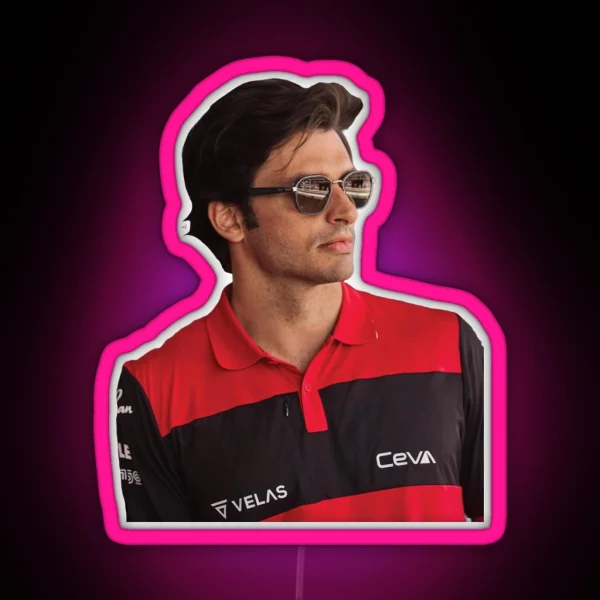 Carlos Sainz Portrait Scuderia F1 Driver Charles Leclerc Teammate RGB Neon Sign