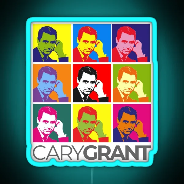 Cary Grant Pop Art Portrait Poster RGB Neon Sign