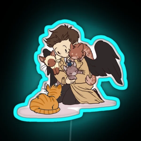 Castiel And Kittens V2 RGB Neon Sign