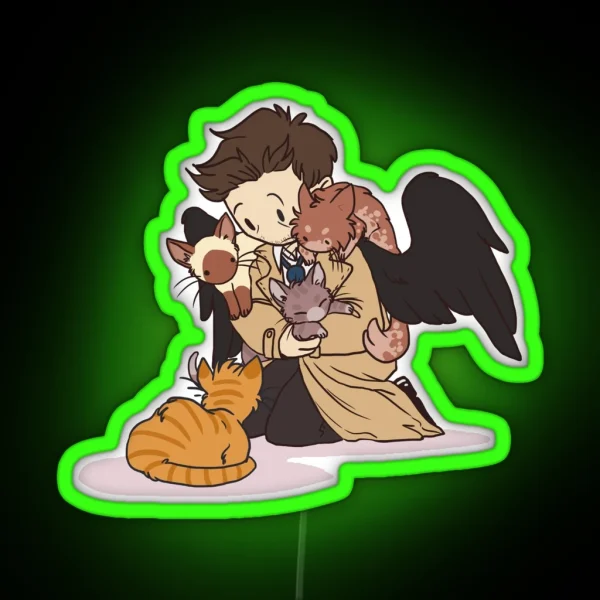 Castiel And Kittens V2 RGB Neon Sign