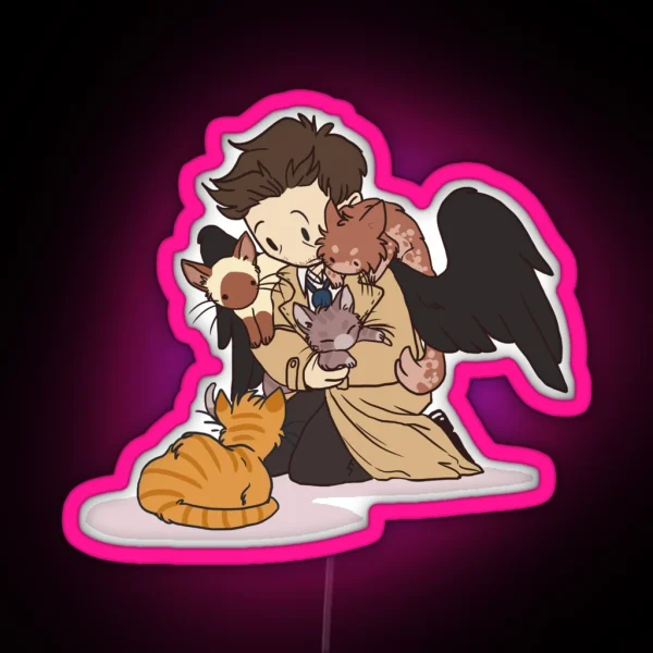 Castiel And Kittens V2 RGB Neon Sign