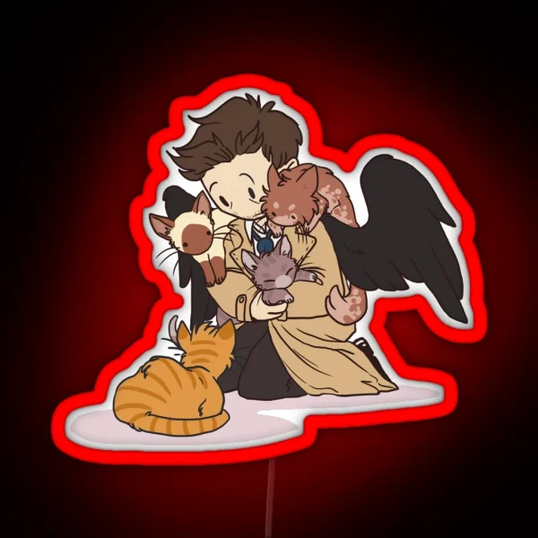 Castiel And Kittens V2 RGB Neon Sign