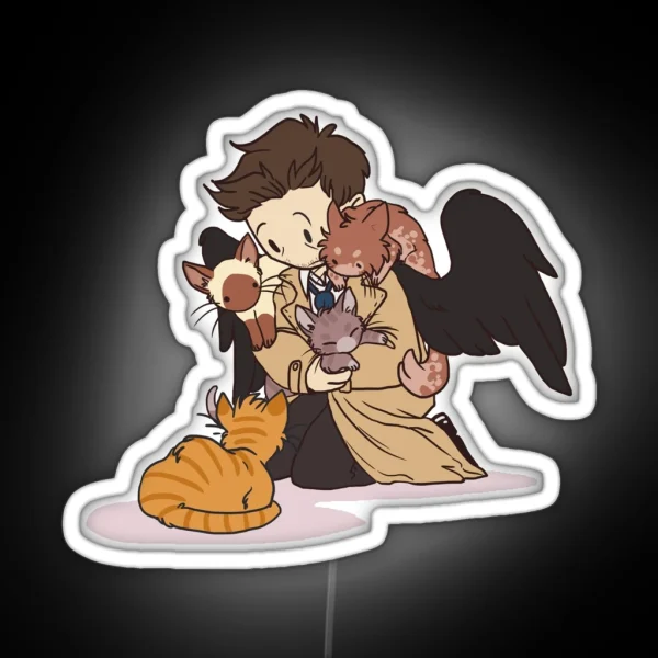 Castiel And Kittens V2 RGB Neon Sign