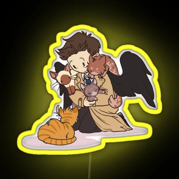 Castiel And Kittens V2 RGB Neon Sign