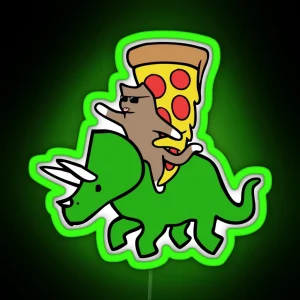 Cat And Pizza Riding Triceratops RGB Neon Sign