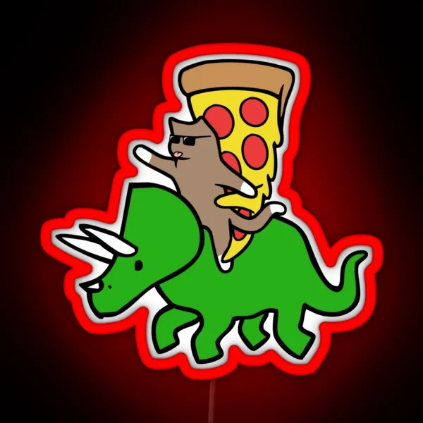 Cat And Pizza Riding Triceratops RGB Neon Sign